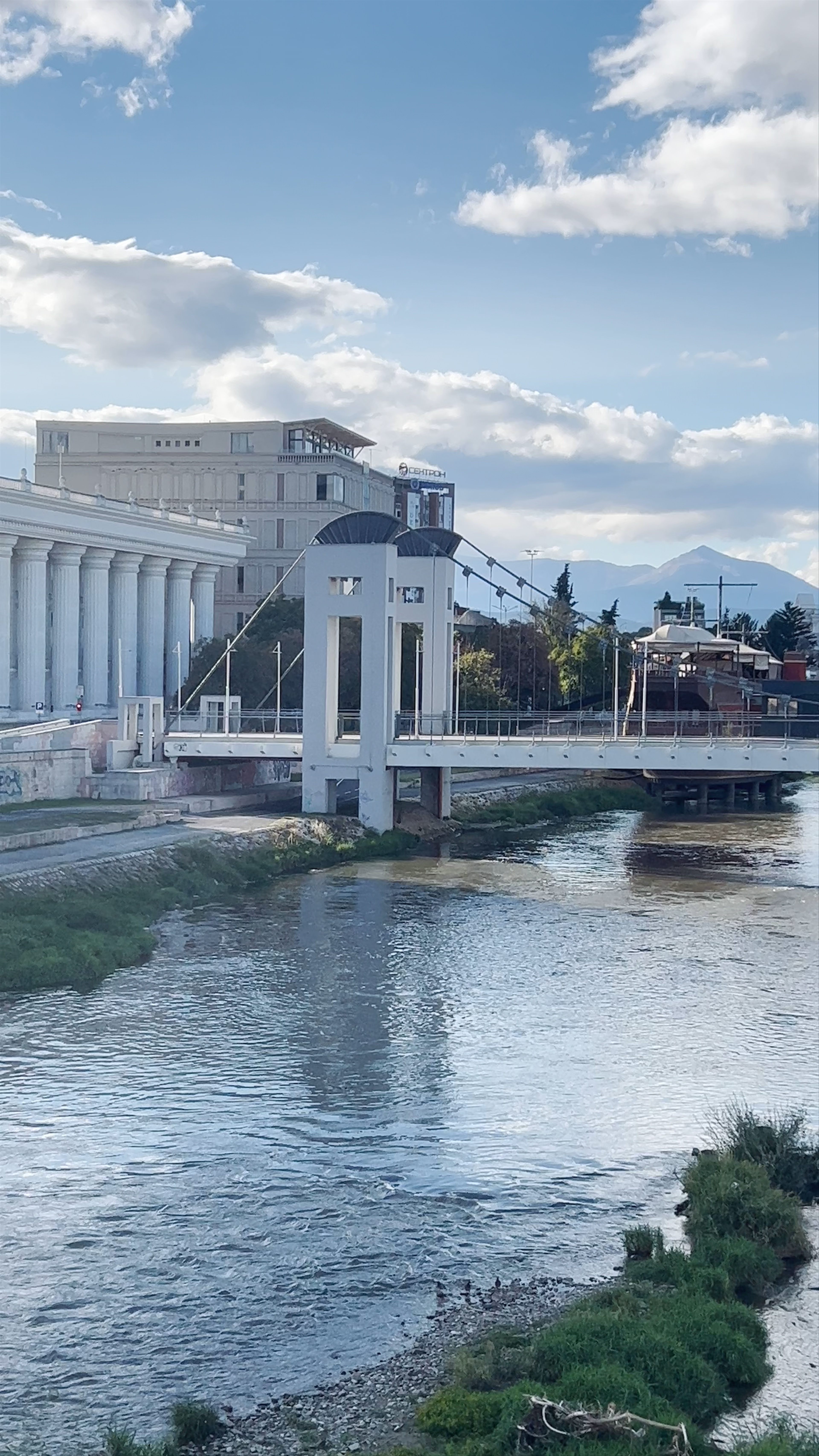 Walking Bridge: Serene Riverside Views in Skopje