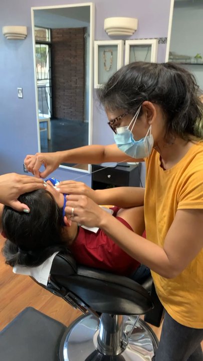 Belle Brows Threading - Threading with thread on the neck for sanitary reasons with the mask on to avoid cross contamination of germs. - Skin Care Near Me - Los Angeles, California