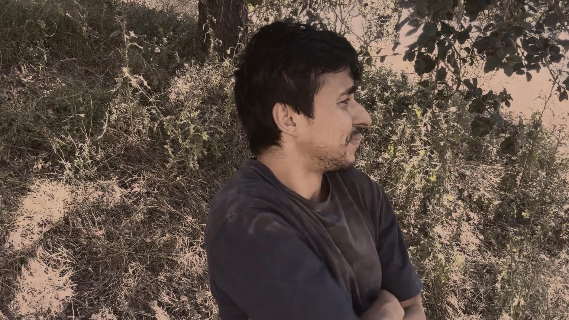 A man outdoors shows visible signs of distress and crying, transitioning to a woman indoors who appears to be speaking or delivering a monologue with serious focus.