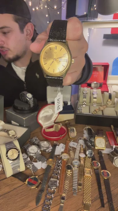 Vintage Omega Quartz Day-Date Gold Tone Watch – Champagne Dial