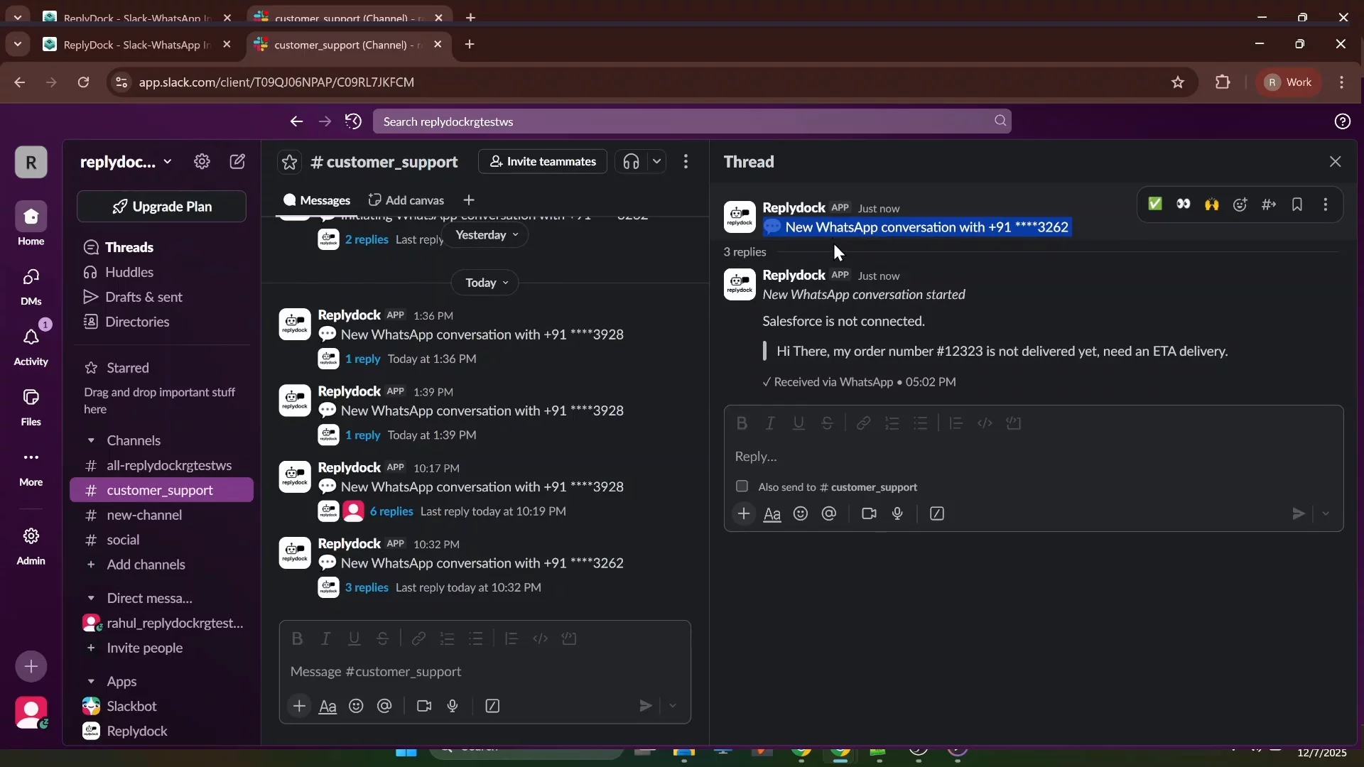 Replydock - Slack & WhatsApp Integration image 1