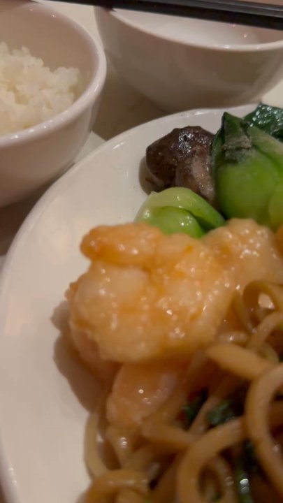 Panda Inn - Mixed plate of noodles , honey walnut shrimp , beef broccoli , bok choy & green beans , orange chicken - Chinese Near Me - Ontario, California