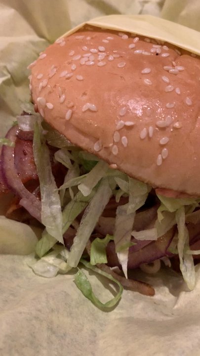Tom's - Bacon burger with cheese and grilled onions and half order of onion rings tasted delicious - Burgers Near Me - Lompoc, California