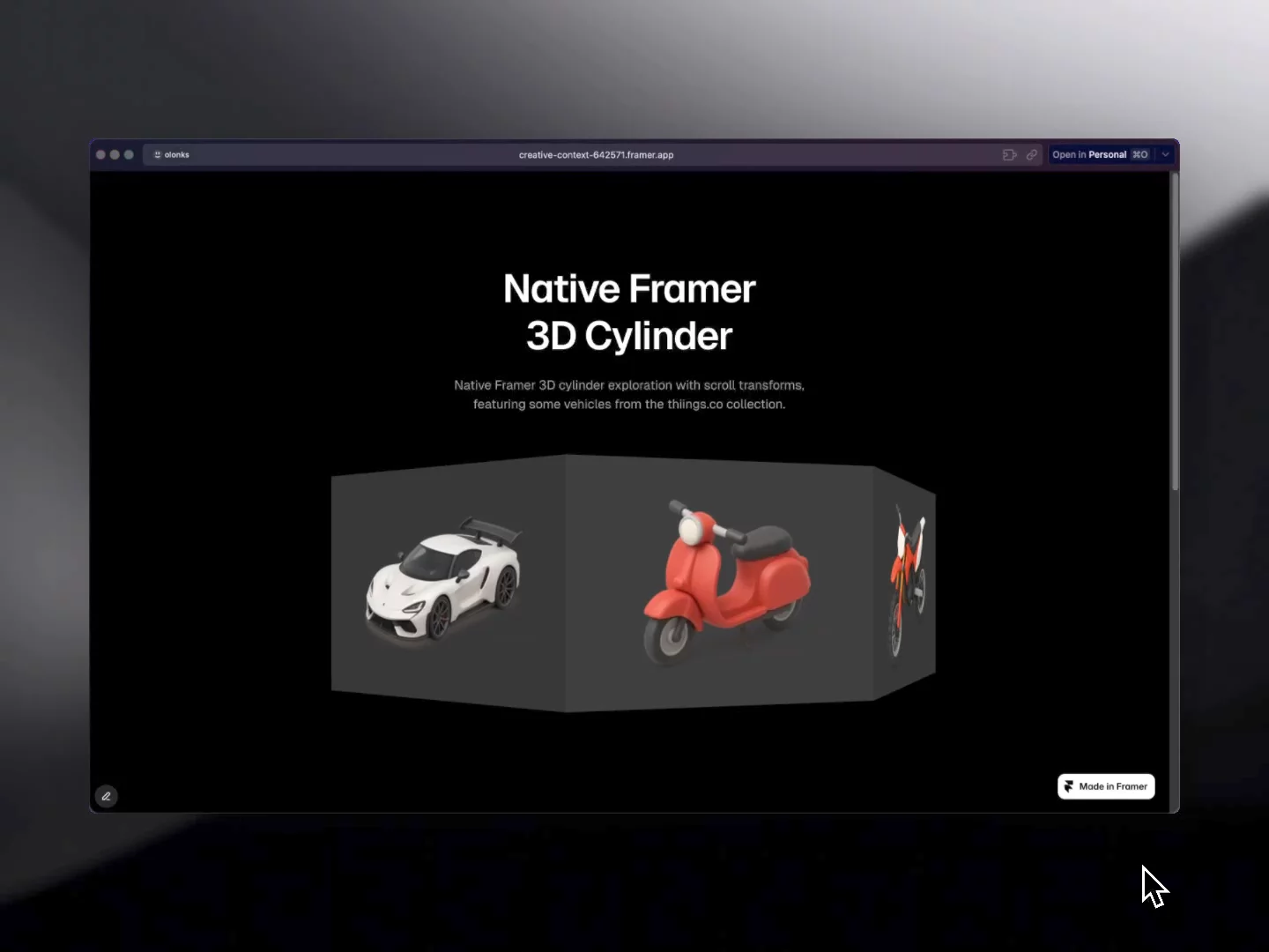 Native 3D cylinder in Framer with 3D transforms
