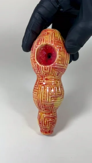 Preview pic of Maze Pipe - 5.5 inches - Ceramic - Yellow, Red and Orange - FREE SHIPPING!
