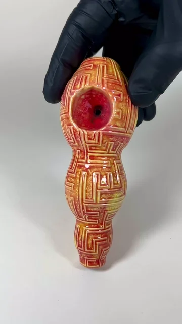 Preview pic of Maze Pipe - 5.5 inches - Ceramic - Yellow, Red and Orange - FREE SHIPPING!