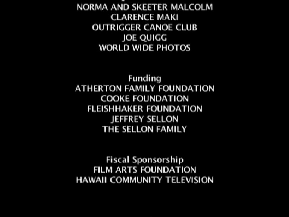 Scrolling text displays the production credits, funding sources, and musical contributions for a documentary film on a black background.