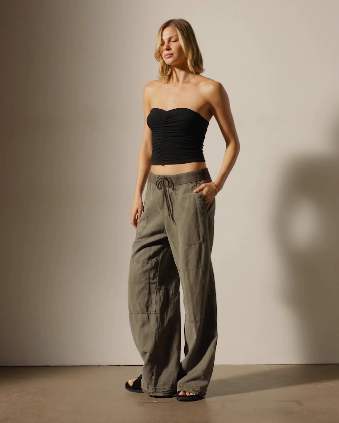Ruched Strapless Top - Black | James Perse Los Angeles