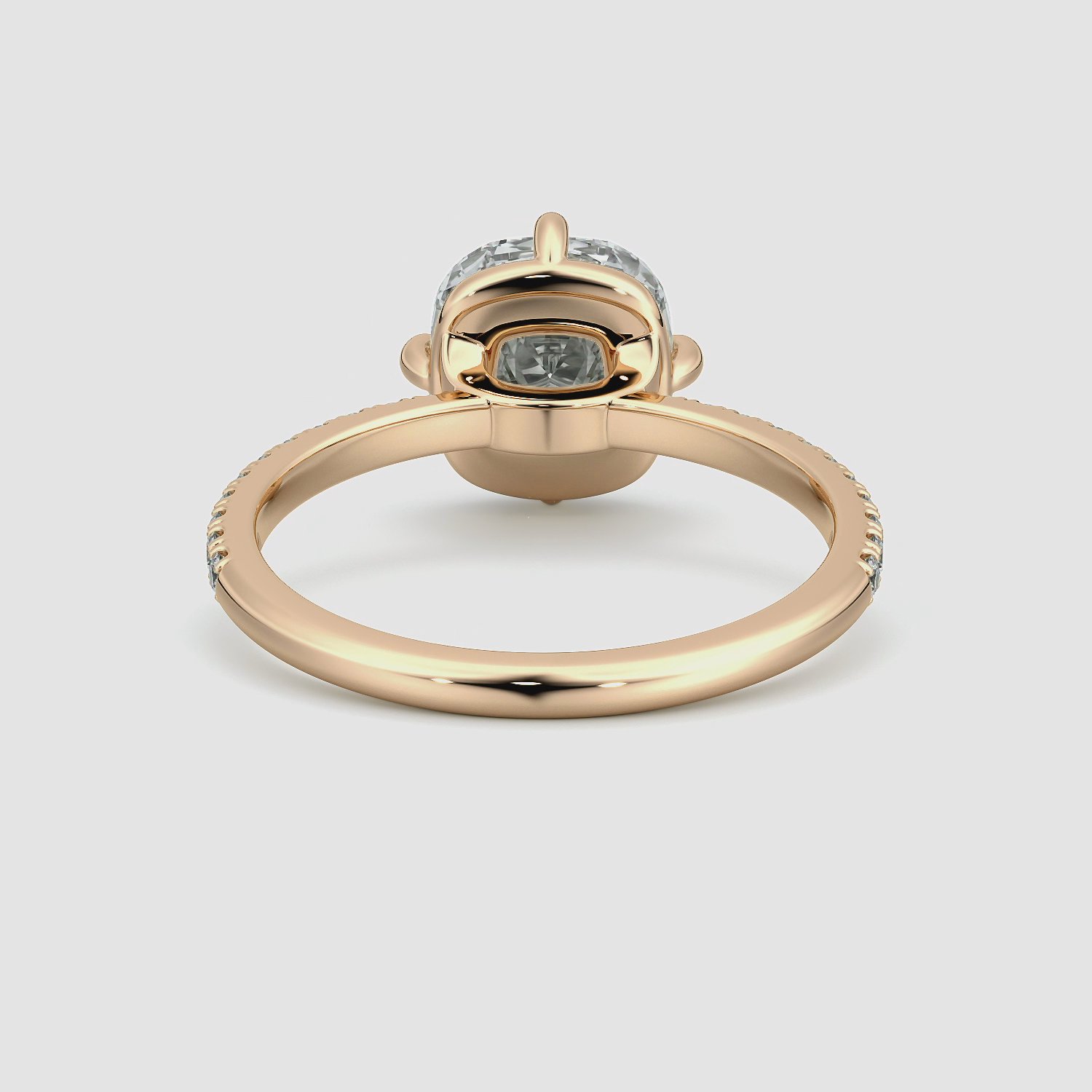 Anillo de compromiso Compass | Cojín | 14k | Oro rosa | bandAccent: Pavé | diamondOrientation: vertical | caratWeight: other