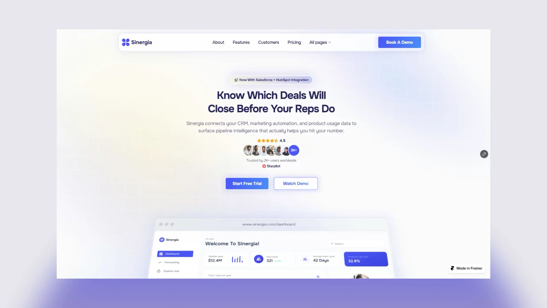 I'm really excited to introduce Sinergia CRM. This is a premium SaaS Framer template with all the features you will need to showcase your software product and convert potential clients.If you have a CRM, ERP, or AI service you want to promote, Sinergia template is a great option that lets you customize every component and easily add your own content. You can also create new CMS content for features, use cases, and testimonials.If you enter the link below and buy the template now, you will get a 40% discount. This discount is temporary and will be available for one month from today; after this time, the template will return to its original price: $45Buy this template