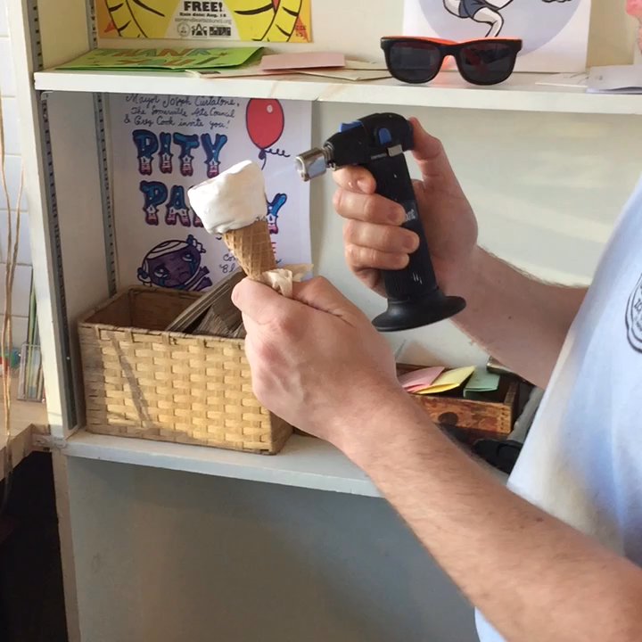 Gracie's Ice Cream - Making a burnt fluff cone - Ice Cream & Frozen Yogurt Near Me - Somerville, Massachusetts