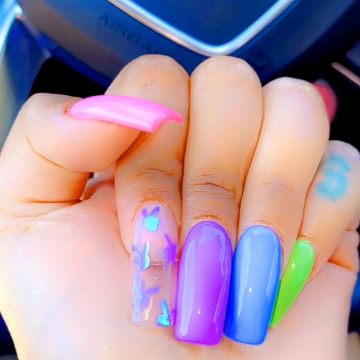 Star Nails - Full set with gel and bunnies for Easter. So cute!! - Nail Salons Near Me - Fresno, California