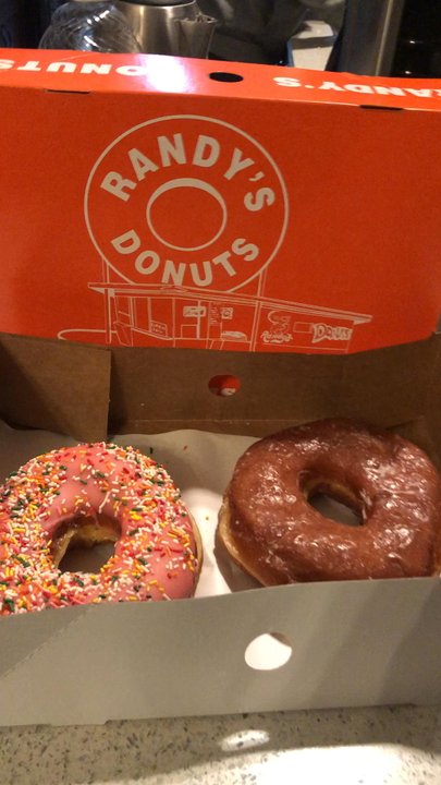 Randy's Donuts - The two biggest donuts I've ever seen they filled the whole box!!! - Donuts Near Me - Downey, California