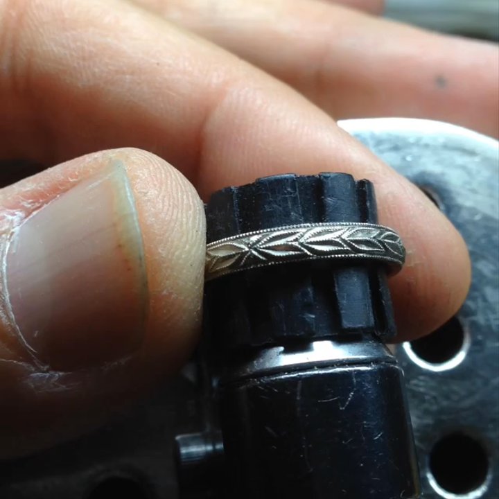 Damask Engraving - Wheat design carved on a wedding band - Jewelry Repair Near Me - New York, New York