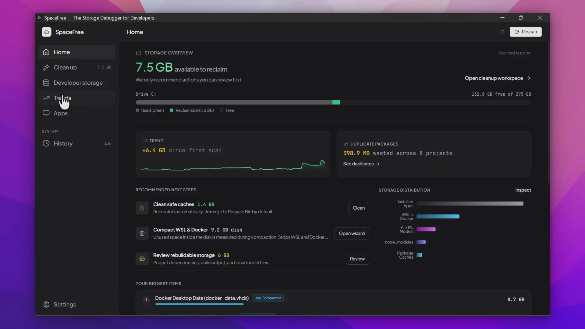 SpaceFree — Developer Storage Inspector image 1