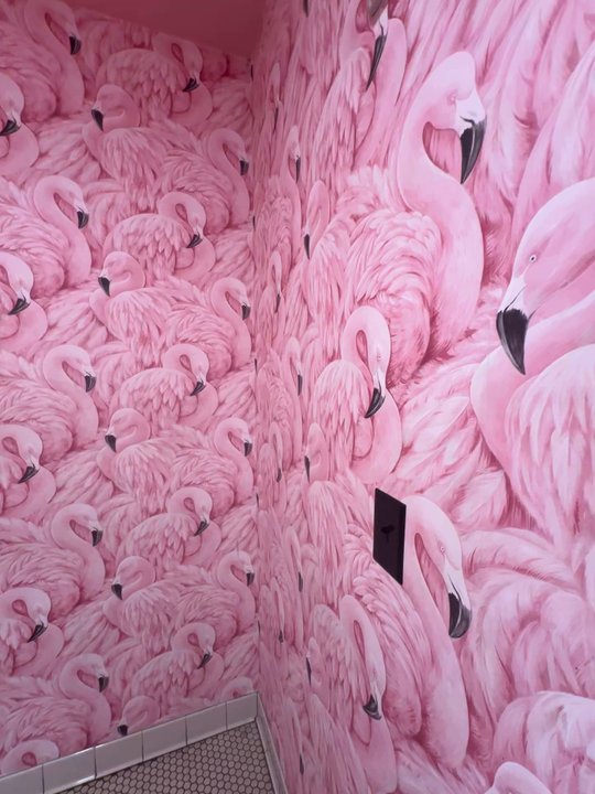 The Hello Hi - Women's restroom is flamingo themed!!! - Cocktail Bars Near Me - Sioux Falls, South Dakota