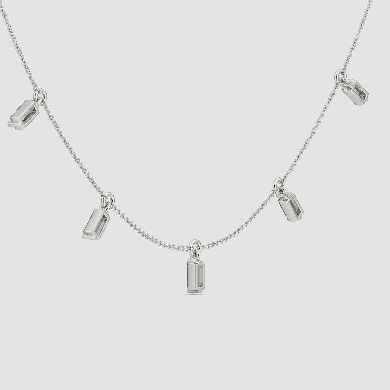 Floating Baguette Station Necklace | Baguette | 14k | White Gold | diamondCount: 5 | chainLength: 16-18