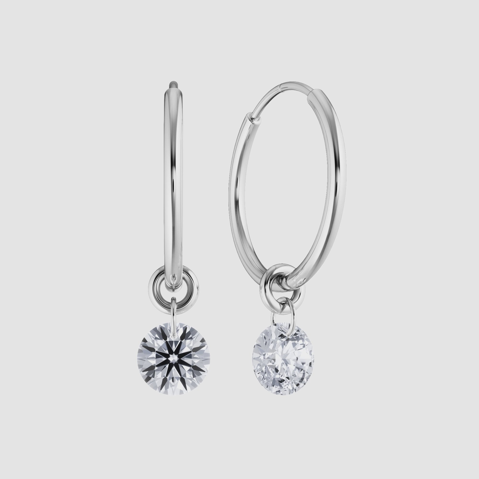 Floating Solitaire Huggie Hoops | Round Brilliant | 14k | White Gold