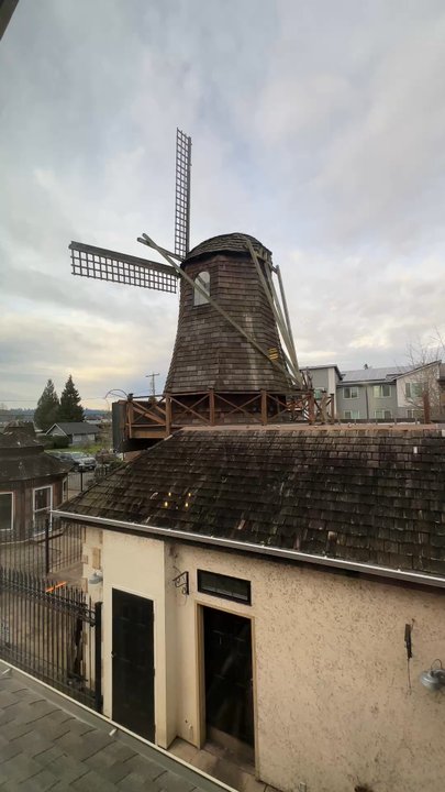 The Windmill Bistro - 1/10/26 View of windmill from 2nd floor dining - Breakfast & Brunch Near Me - Sumner, Washington