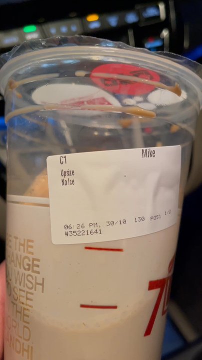 7 Leaves Cafe - Up sized to large and was charged for the upsize. Then was handed this 1/2 full cup. Great way to do business. Maybe a warning next time. - Coffee & Tea Near Me - Fullerton, California