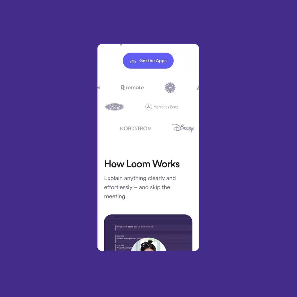 Mobile site for Loom.com