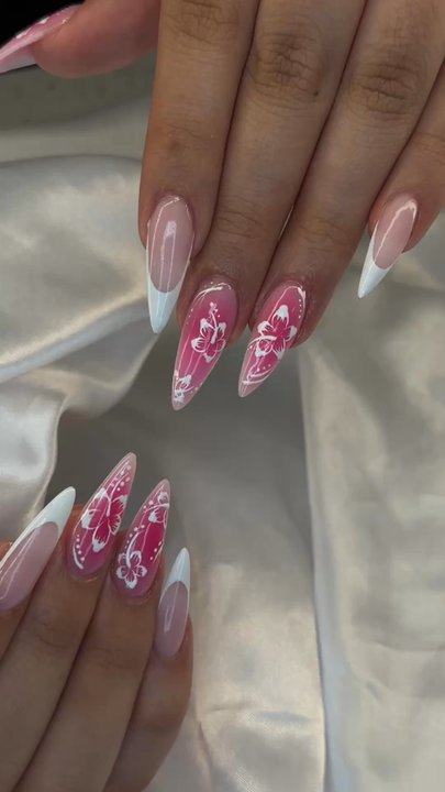 Paris Nail Lounge - Obsessed with these hibiscus stiletto nails, perfect shape and detail, 10/10! - Permanent Makeup Near Me - Elk Grove, California