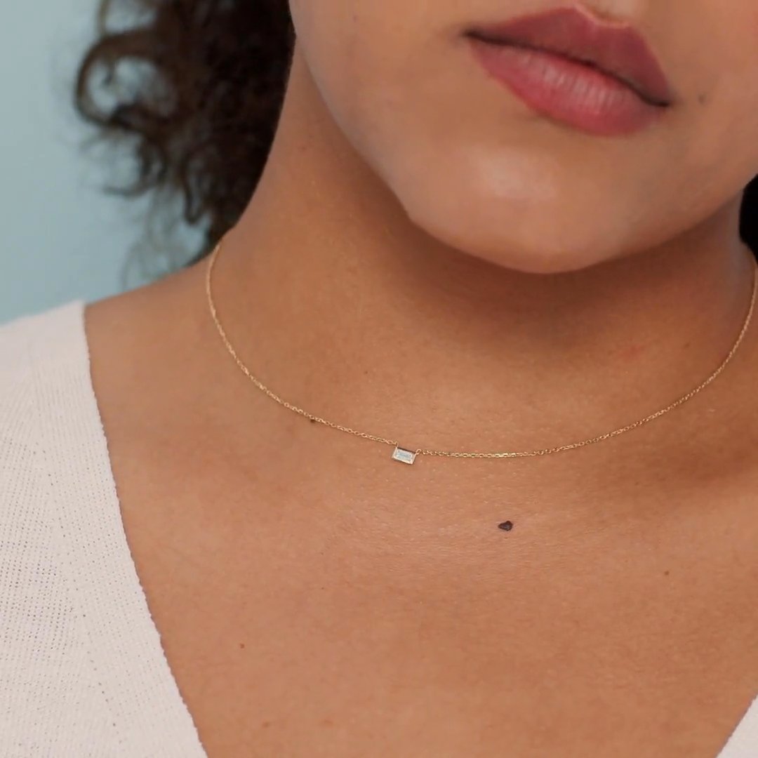 Knife-Edge Bezel Necklace | Baguette | 14k | Yellow Gold | chainLength: 16-18