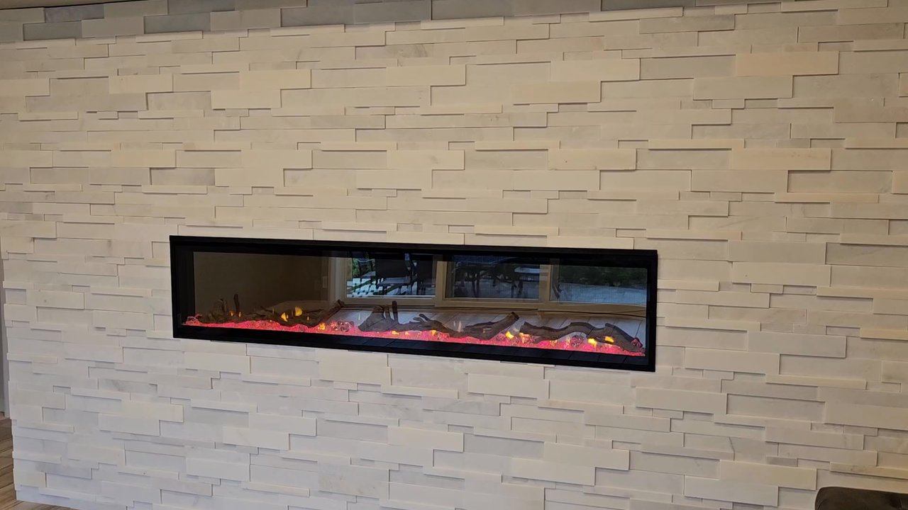 Floor & Decor - My remodeled 12-foot Lexington white quartz stackstone wall with 74" dimplex electric fireplace. - Home Decor Near Me - Fullerton, California