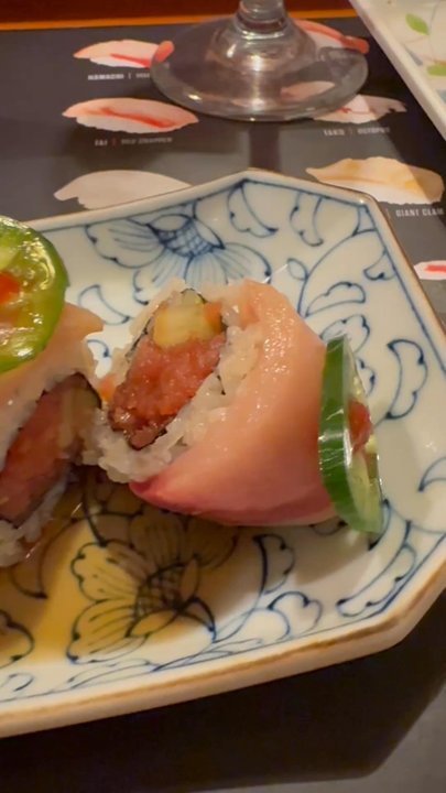 Shinano - Roll: inside spicy tuna, outside yellowtail topped with jalapeño. - Sushi Bars Near Me - Monterey Park, California