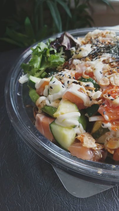 Poke Guys - Cali Bowl with Yuzu Salmon and Soba Noodles, large $22.25 - Hawaiian Near Me - Toronto, Ontario