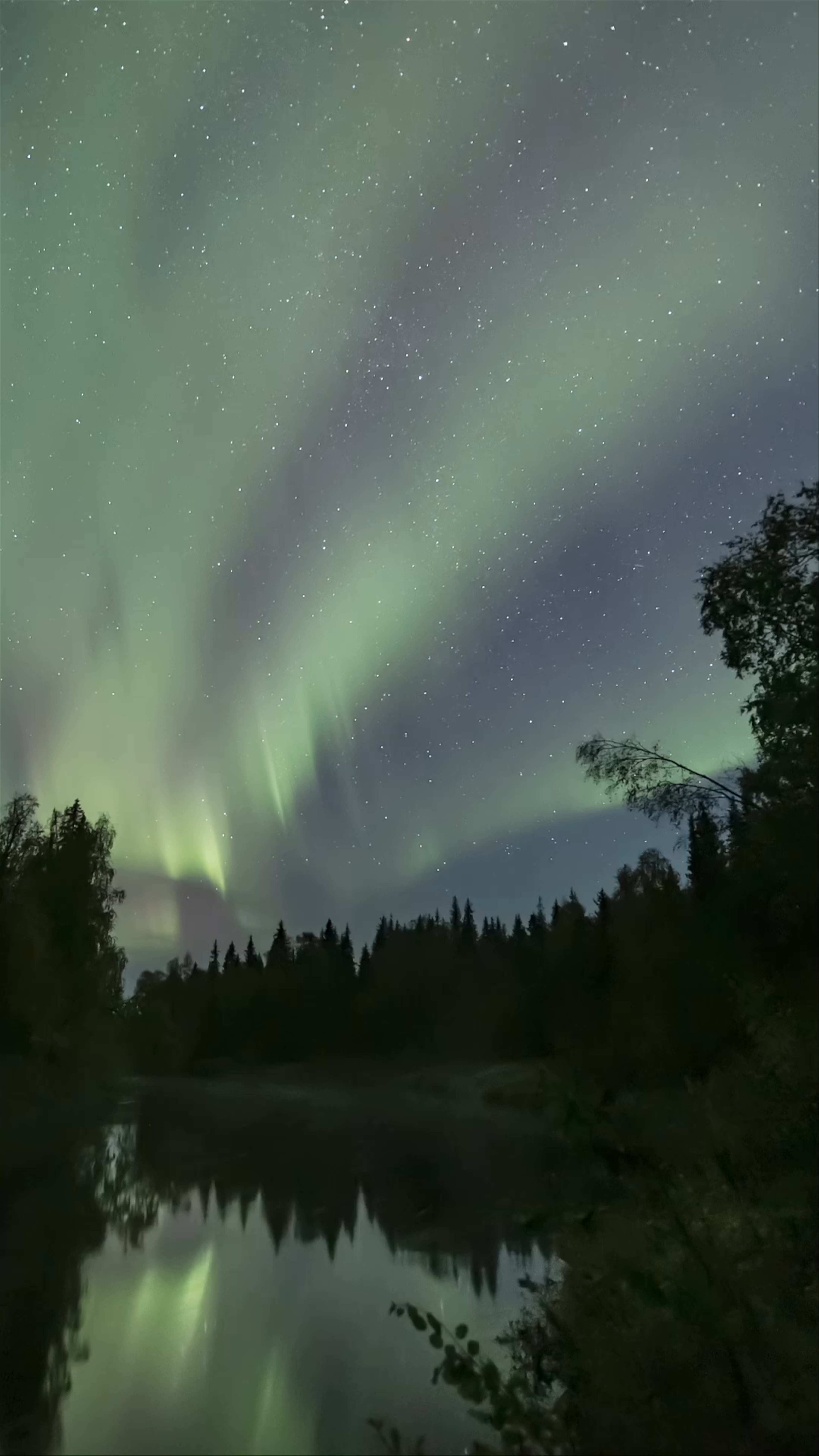 Northern Lights Dance Over Kapsajoki River in Kittilä, Finland