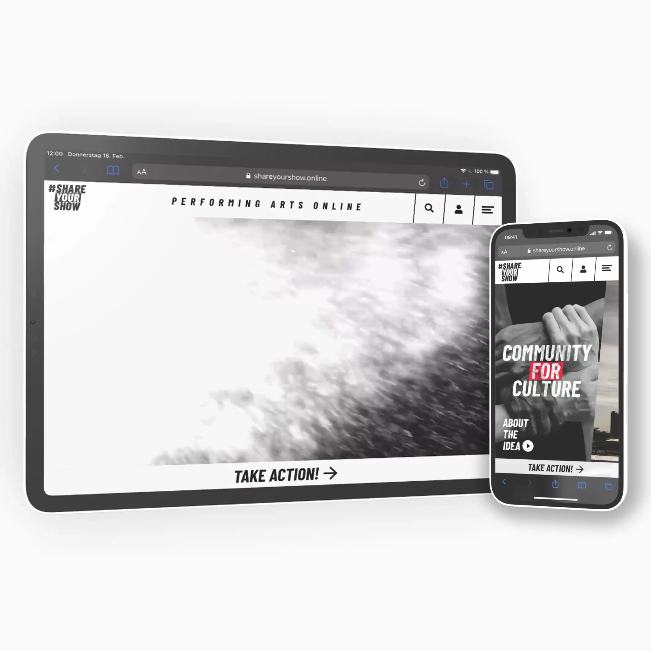Die #SHAREYOURSHOW Video-Plattform mit großflächiger Medieninszenierung, kuratierten Inhalten und responsivem Player-Layout. | Hypercode, Digital Product Studio, Köln