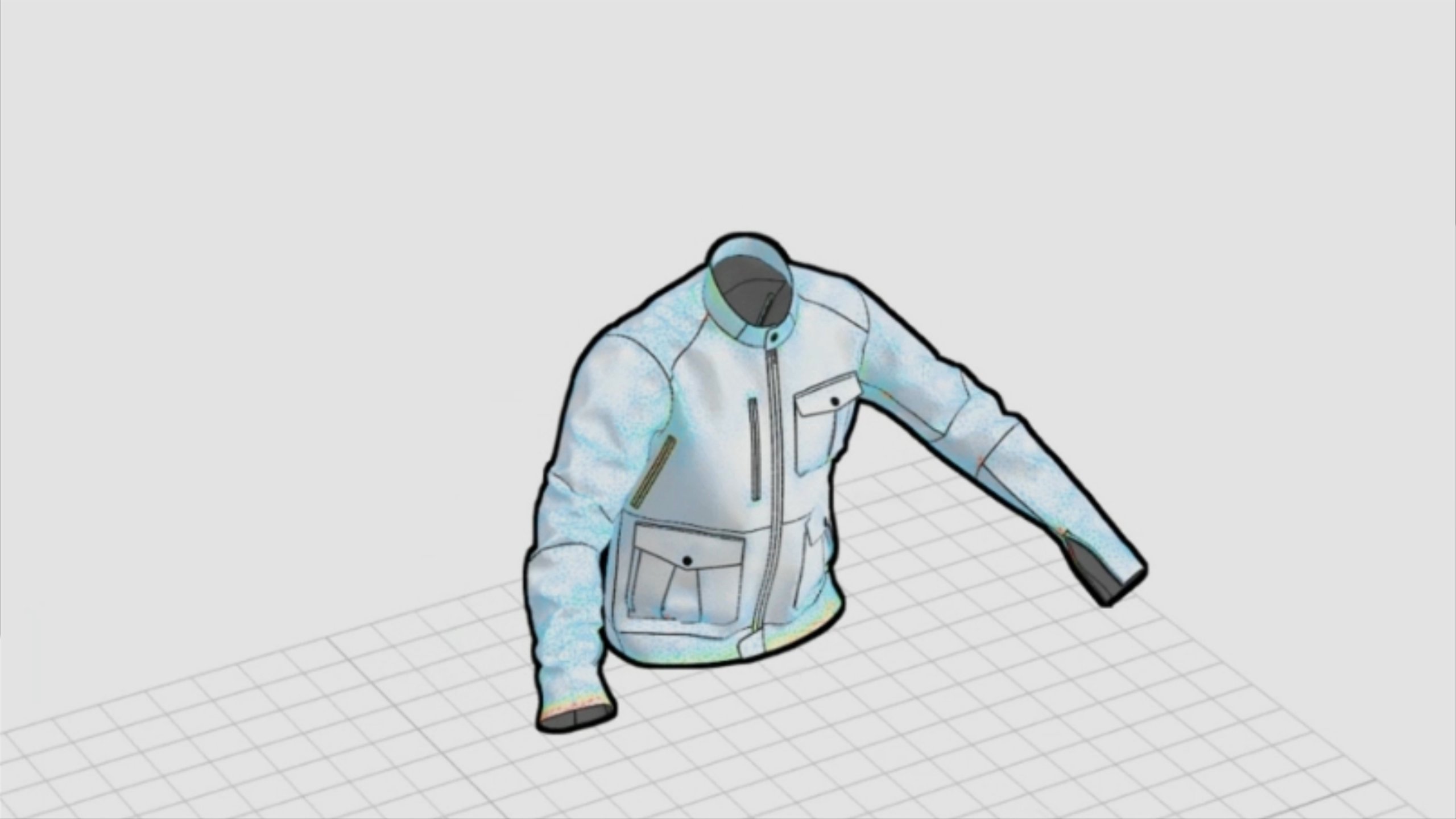 Video capture of 3D rendering software of Mulholland Motorcycle Jacket prototype