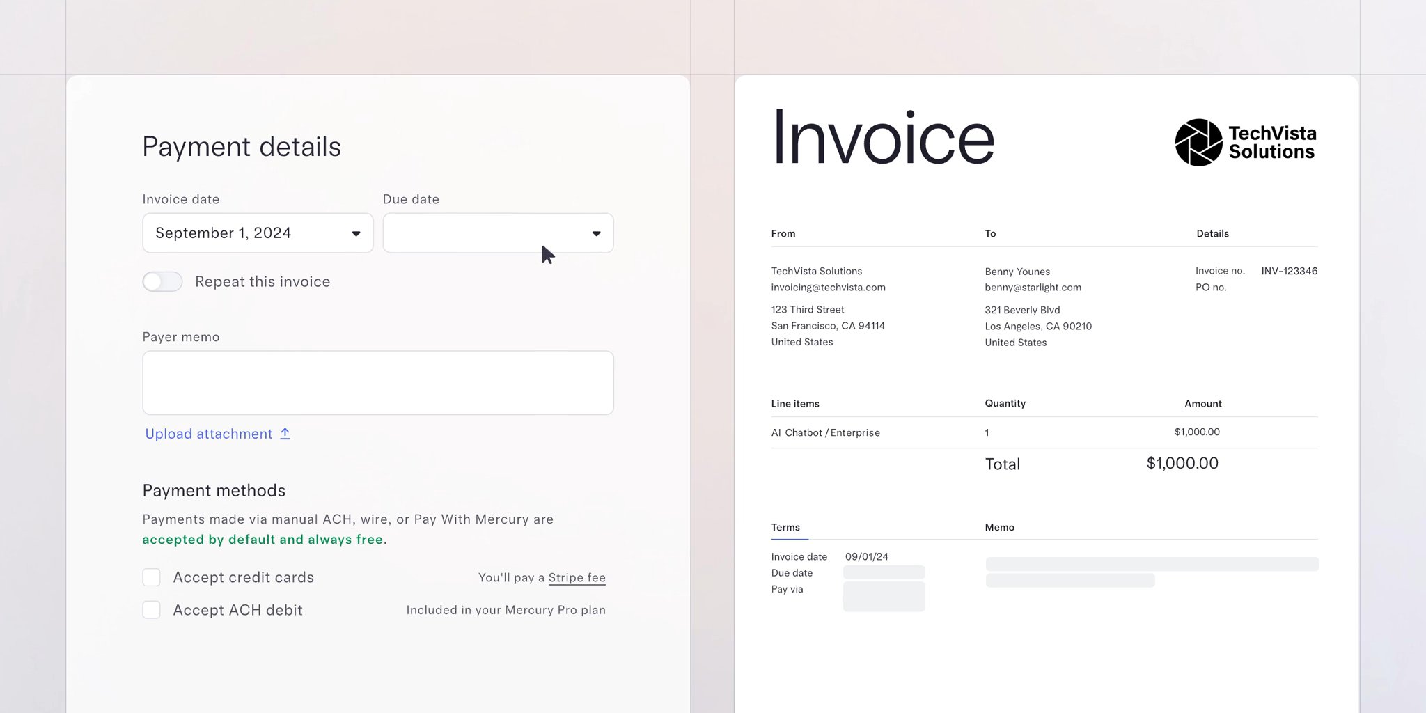 Invoicing by Mercury | Generate & Send Invoices Online