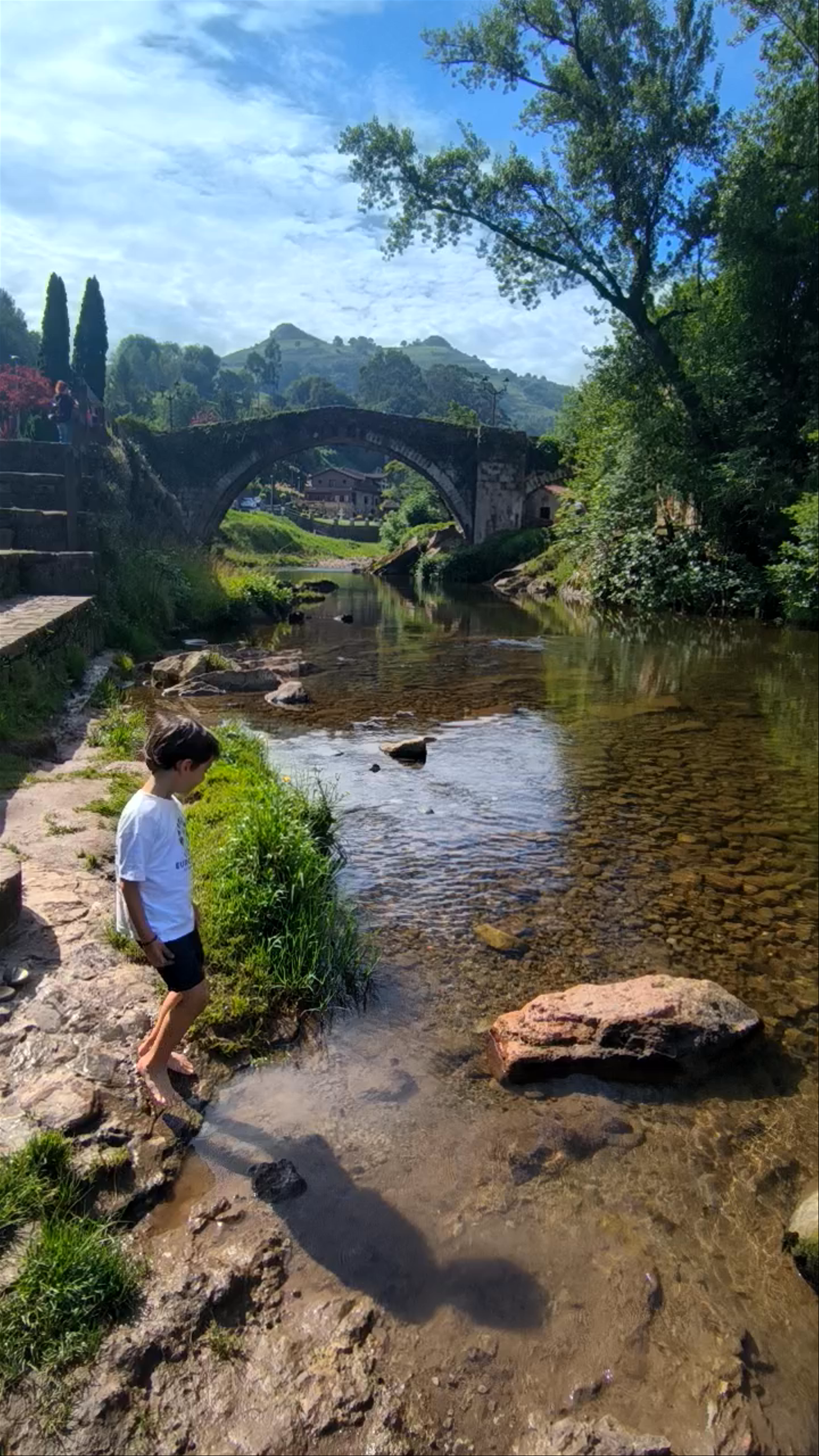 Medieval Bridge and Stream in Liérganes, Cantabria, Spain