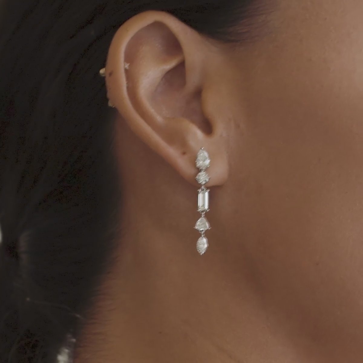 Mixed Drop Earring | pear+round-brilliant+baguette+trillion+marquise | 14k | White Gold