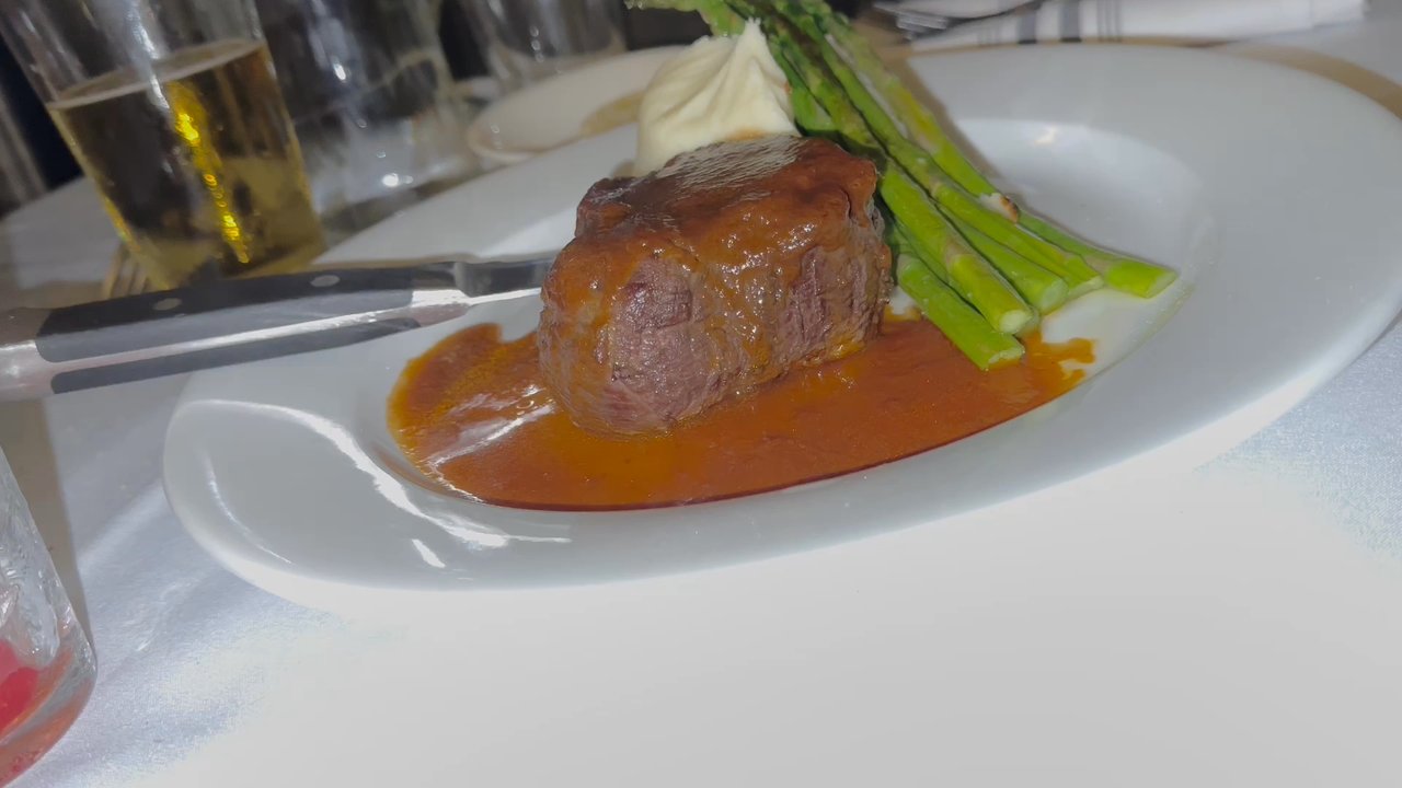 Pazzo - Filet Mignon, Mid-Rare. Served with Red Wine sauce, mashed potatoes, and asparagus. $45 - Italian Near Me - Red Bank, New Jersey