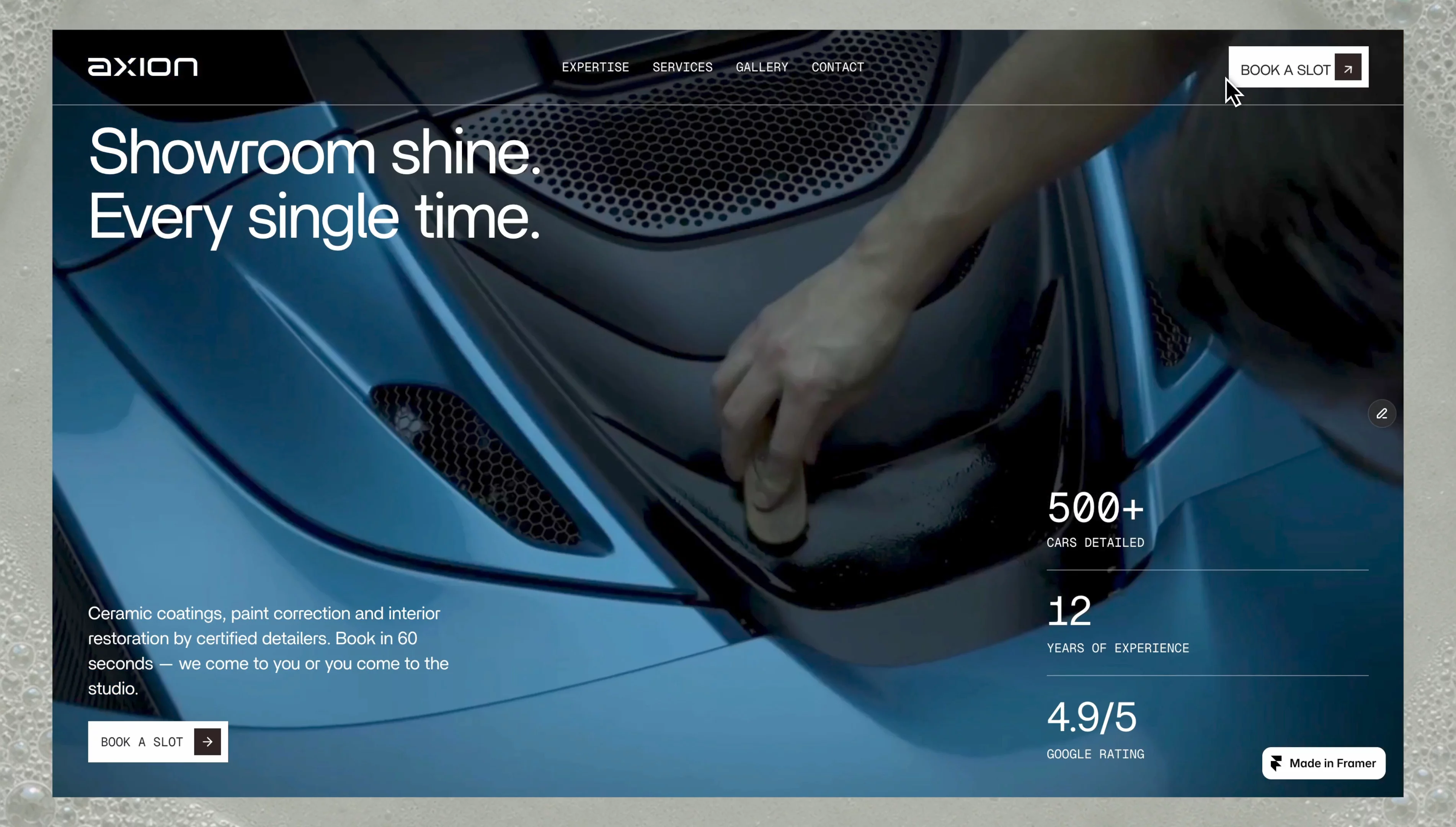 Finally finish the hero section of my next framer template for a car detailing service. What do you think about it ?