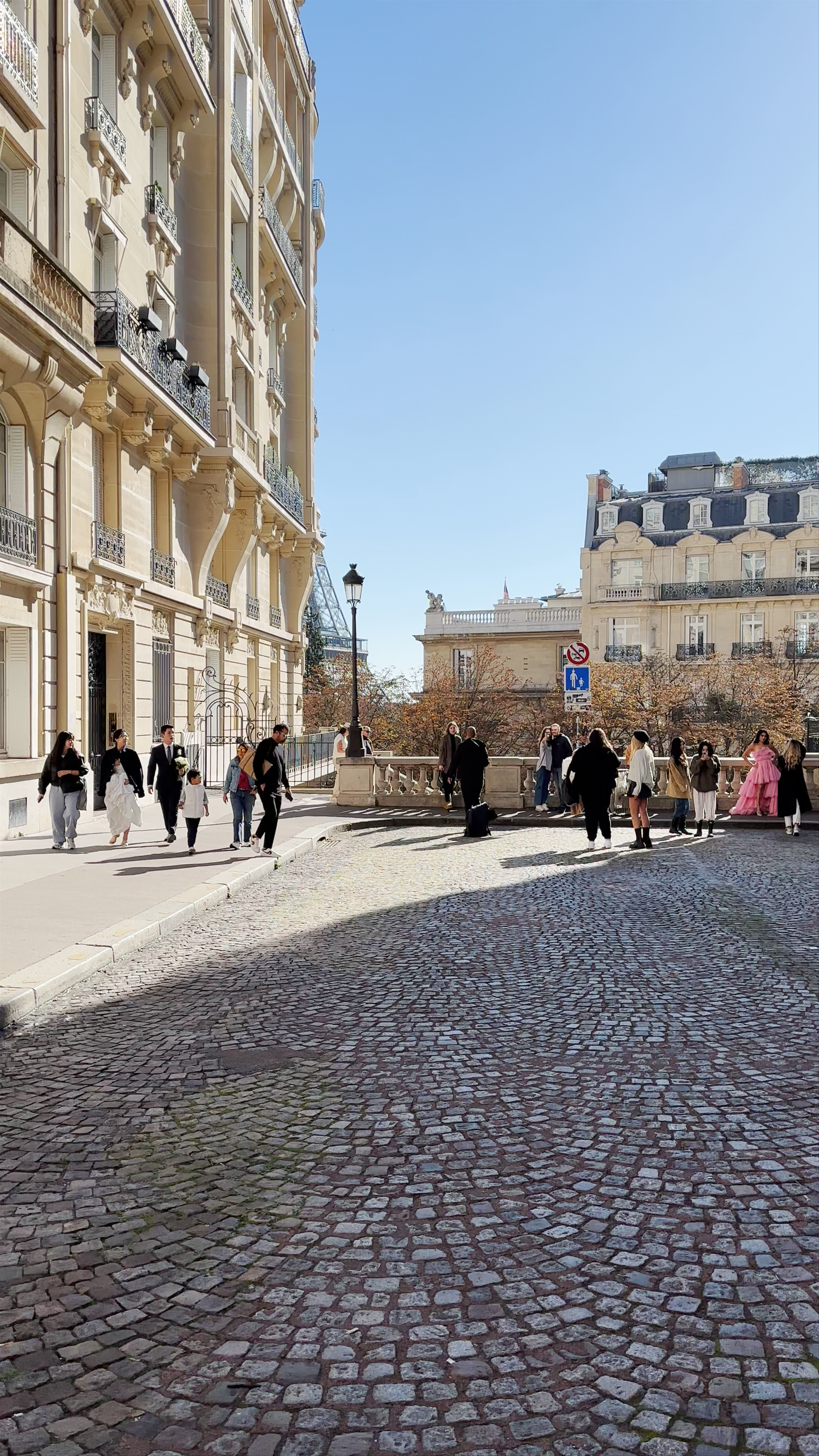 Sunny Stroll with Eiffel Tower Views on Avenue de Camoëns, Paris