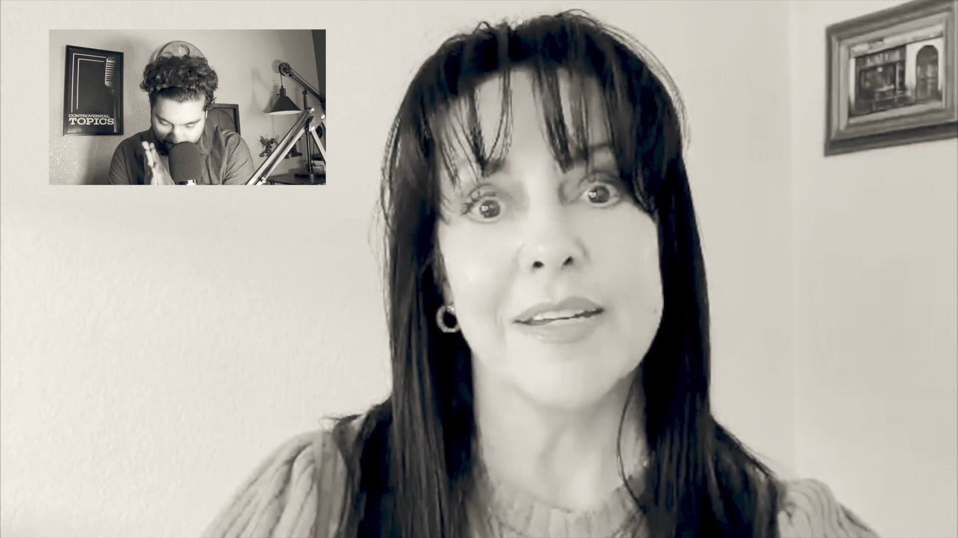 Dr. Beth Gonzalez shares insights during a remote podcast interview while a host provides commentary and reactions in a smaller picture-in-picture window.