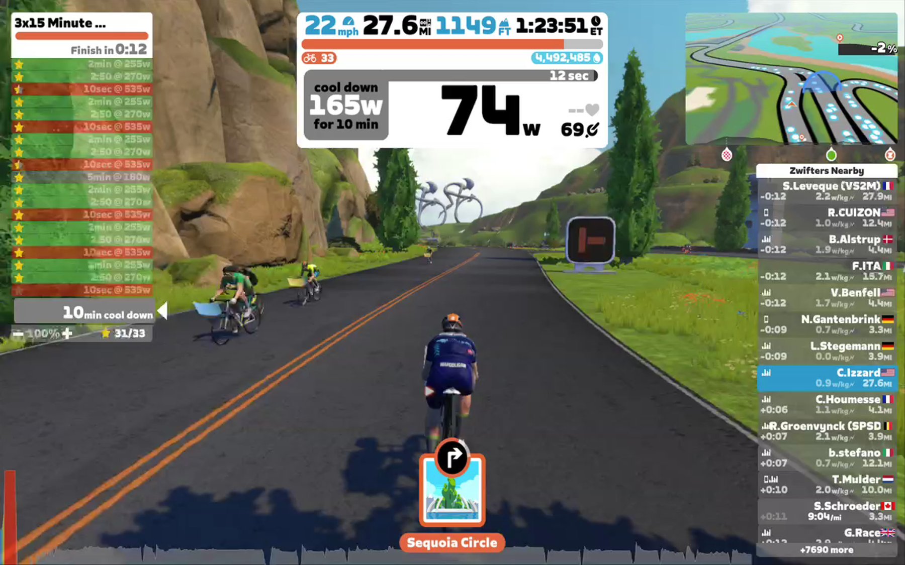 Zwift - 3x15 Minute Aerobic Ramp Tempo with Surges-z3 in Watopia