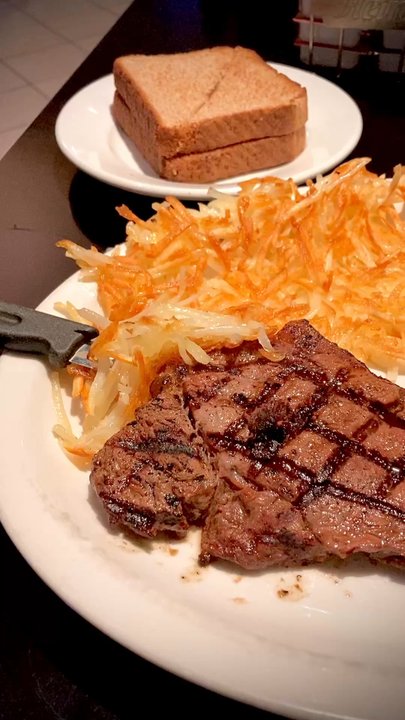 Empire Diner - Steak and (over-easy) eggs with a side of hash browns and (wheat) toast. - Diners Near Me - Sparks, Nevada