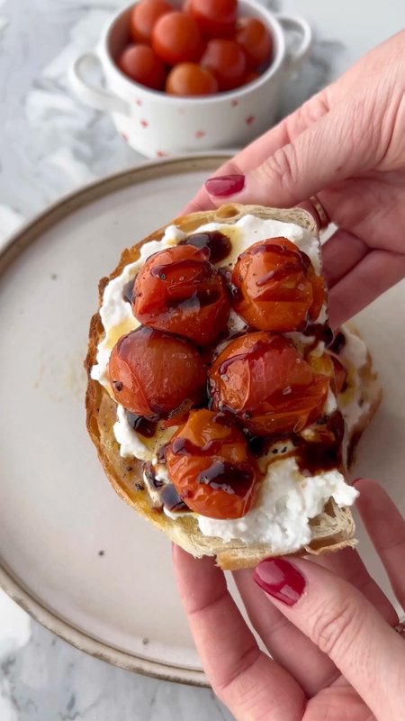 Whipped ricotta toast with cherry tomatoes