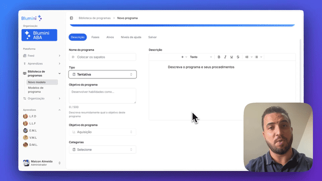 Criando um programa para um aprendiz