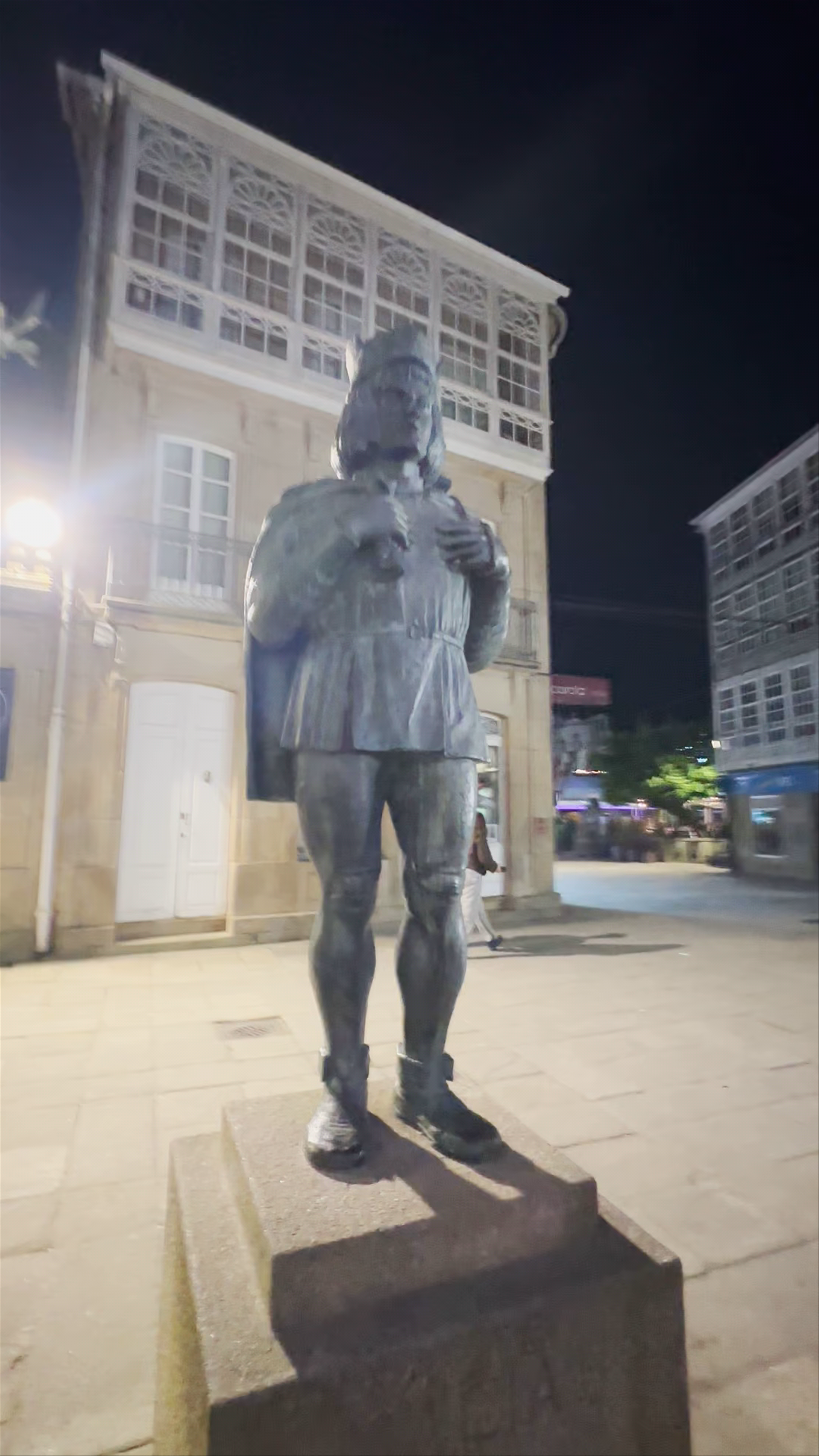 Monumento a Macias o Namorado at Night in Padrón, Spain