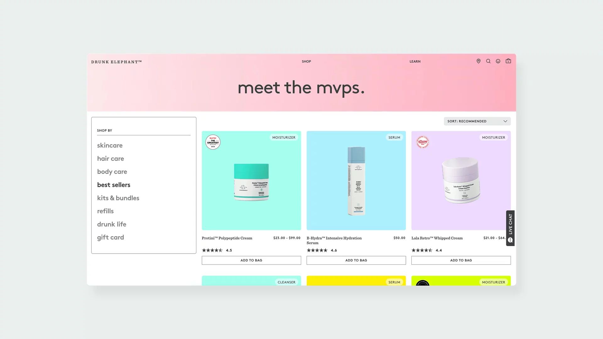 beauty brand built on Shopify Plus showing their products on a colorful grid