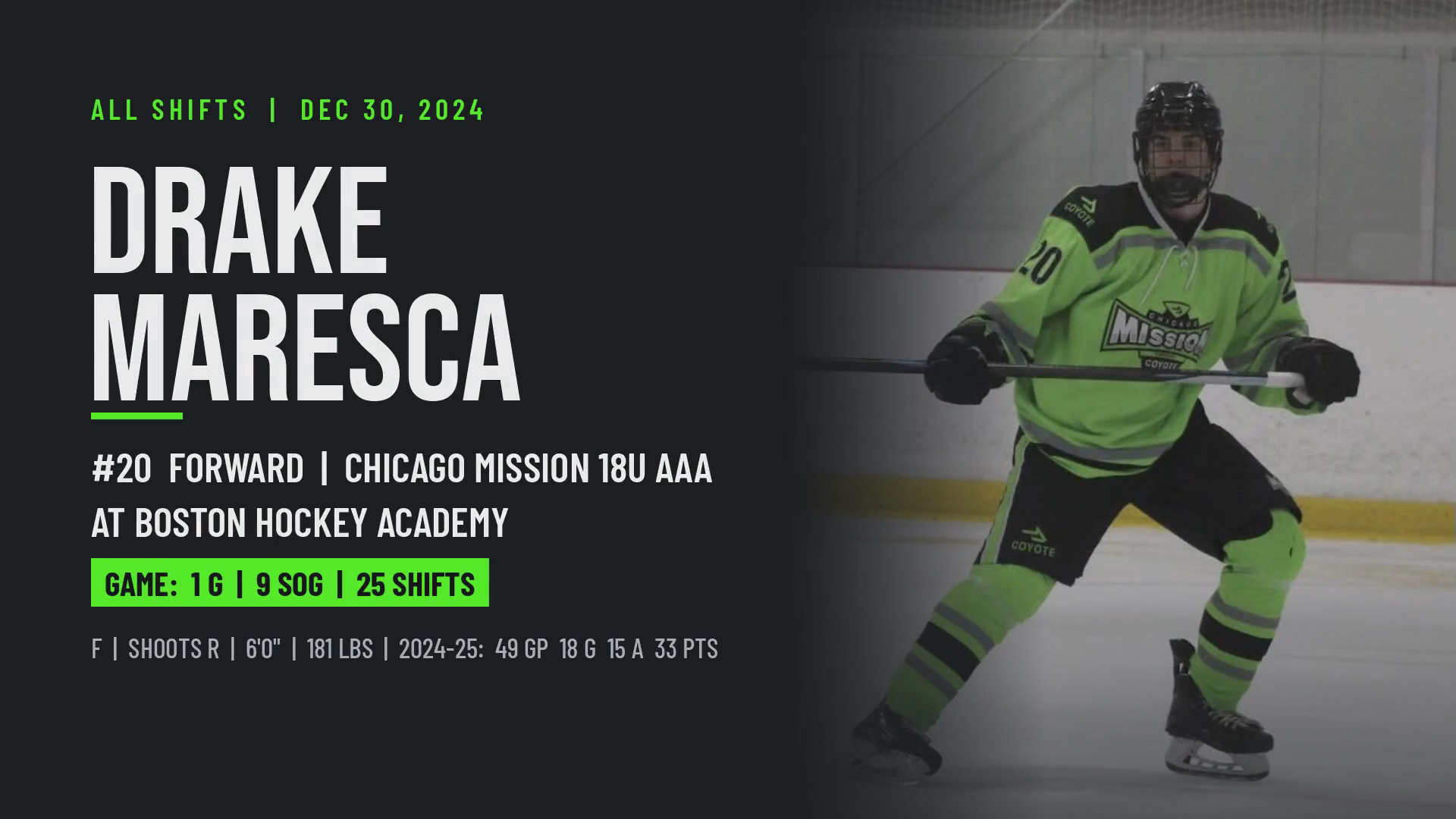 Drake Maresca #20 | Full Shifts at Boston Hockey Academy | Dec 30, 2024 (Chicago Mission 18U AAA)