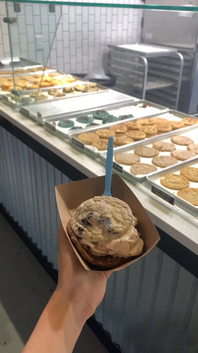 The Baked Bear - Pretzel caramel fudge ice cream between Nutella chunk cookie and cookie n cream cookie. - Ice Cream & Frozen Yogurt Near Me - Encinitas, California