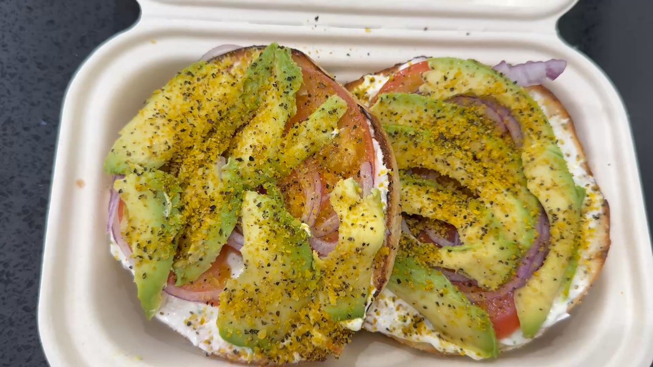 5 Star Bagelry - Heavenly Veggie (way too much lemon pepper on top) - Bagels Near Me - Orange, California
