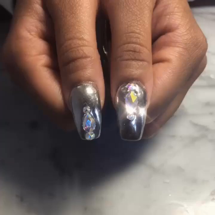 Sandy's Nail - Refill with chrome and Swarovski crystals - Nail Salons Near Me - Philadelphia, Pennsylvania